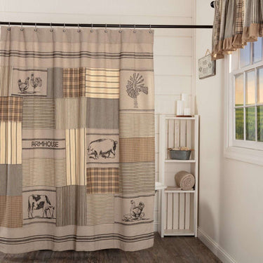Sawyer Mill Charcoal Stenciled Patchwork Shower Curtain 72